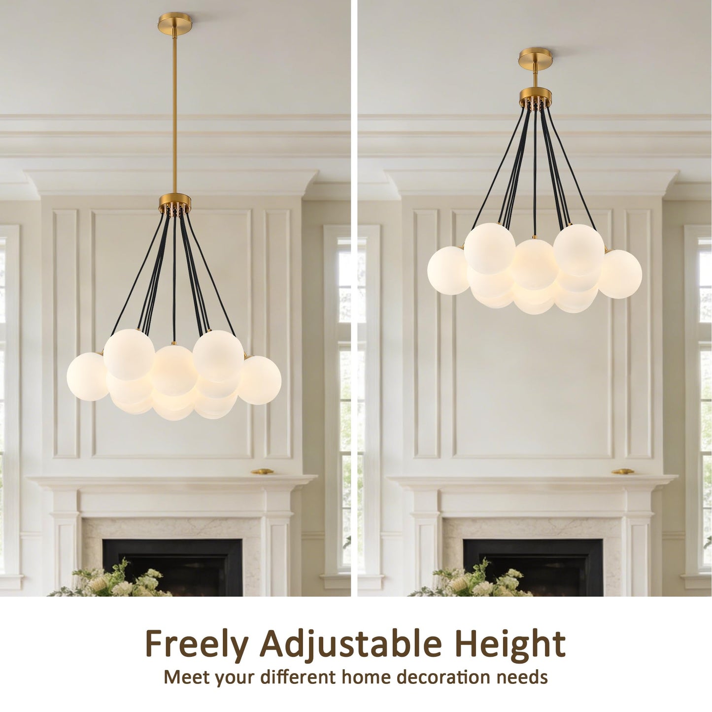 13-Light Bubble Chandelier, Modern Sputnik Glass Chandelier, Milk Glass & Globe Pendant Light, Elegant Bubble Hanging Island Lighting for Bedroom, Living Room, Dining Room & Kitchen Island Over Table