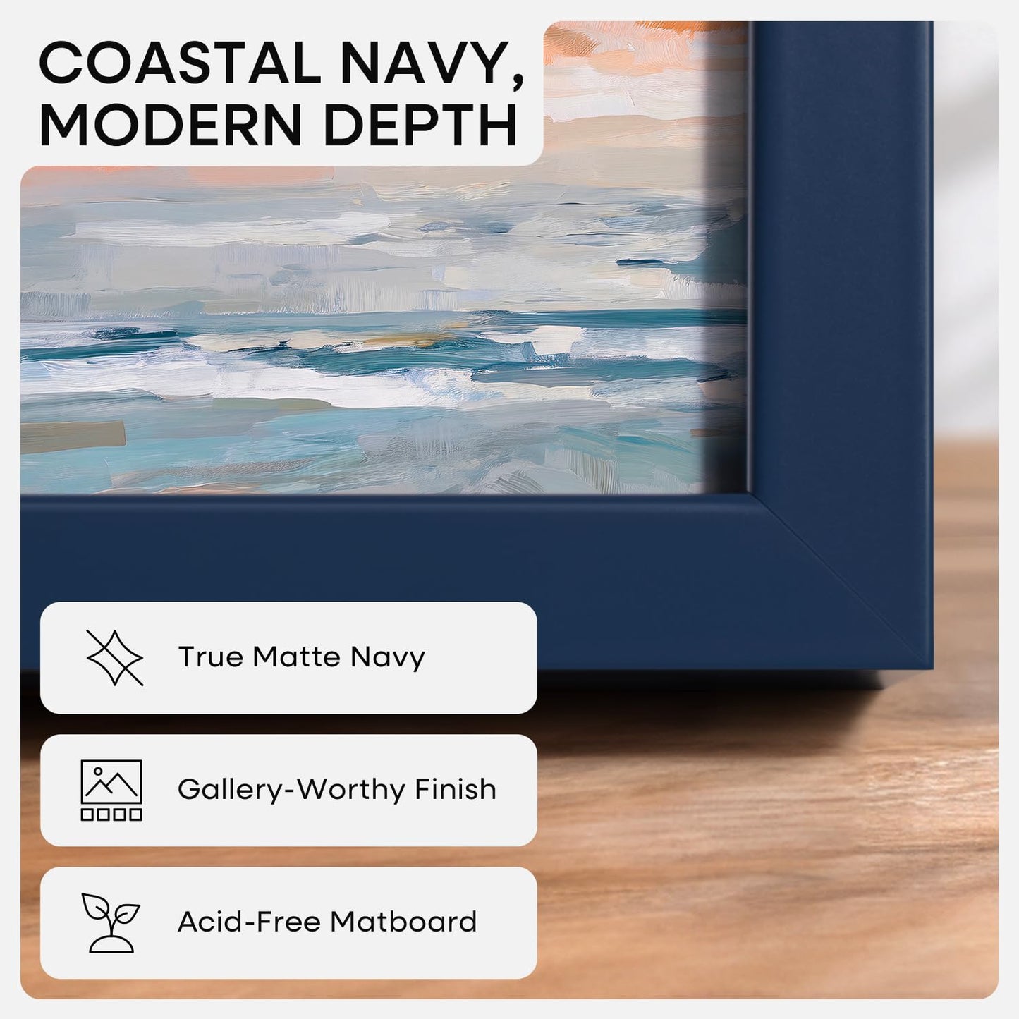 Homeforia A5 Navy Blue Frame, High End Metal 5.8 x 8.3 Picture Frames Matted to 4.1 by 5.8 inch Art, A5 Display Photo Frame with Mat A6, 5.8x8.3 Blue Poster Frames, Tempered Glass, Wall Kit, Set of 1