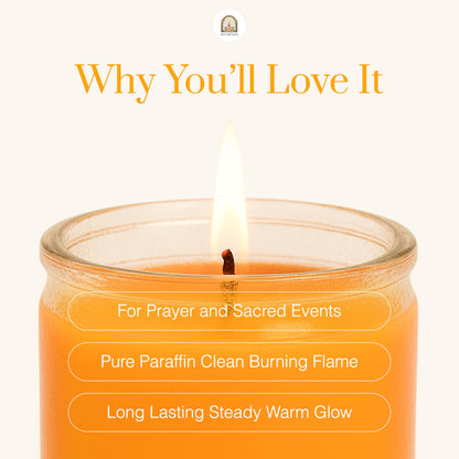 Alumenza Bulk 6 Pack Orange 7 Day Candles in Glass Jar – Paraffin Wax, Clean Burning Unscented | Large & Tall Devotional Prayer Pillar Candles for Home, Memorial, Spells, Long Lasting