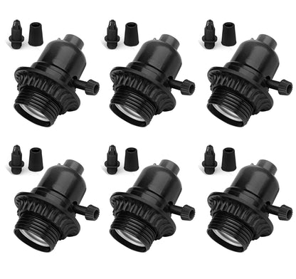 atiyoc Black Light Socket - 2Way Knob Turn on Off Settings,E26 Base Standard Screw in Heat Fire Resistant Edison Retro Pendant Plastic Lamp Holder for Table Floor Lamps,DIY Project,6pack