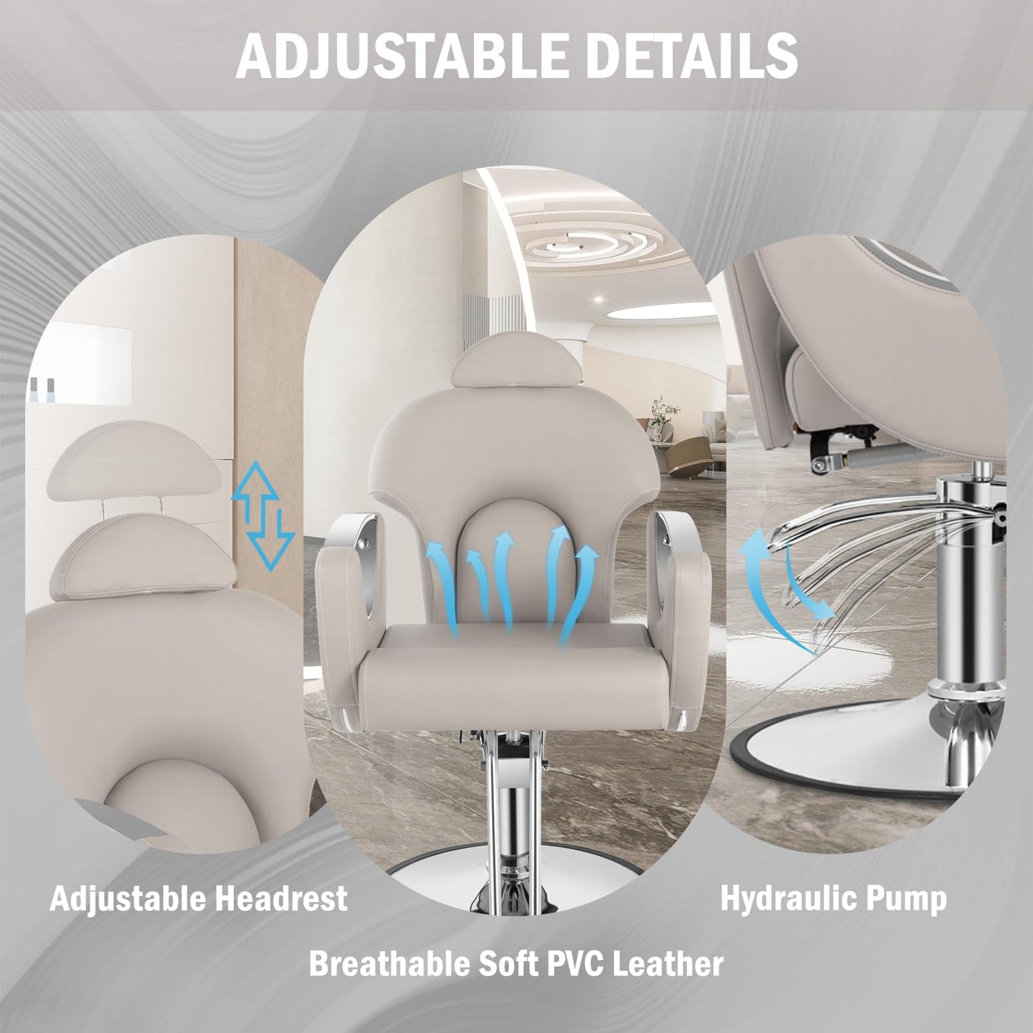 Tythical Reclining Salon Chair, Hydraulic Barber Styling Chair for Hair Stylist, 360 ° Swivel Hair Braiding Hairdresser Chairs, Height Adjustable Spa Beauty Equipment for Barbershop, Grey Silver