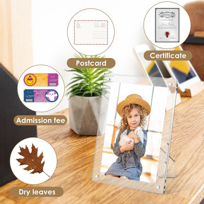 6x8 Inch Acrylic Magnetic Picture Frame,2 PackTransparent Floating Frameless Photo Frame with Easel Stand,Double Sided Tabletop Display Magnetic Acrylic Frame for Home Office Decor Wedding Birthday Gifts