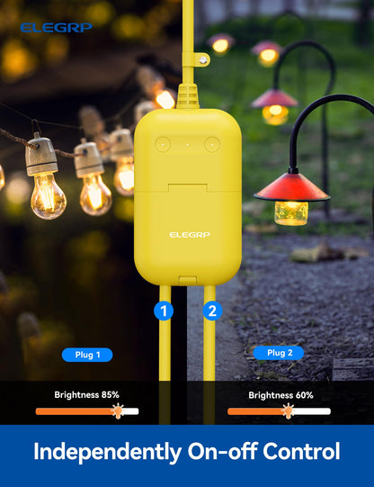 ELEGRP PQR20 Outdoor Smart Plug Waterproof IP66, WiFi Plug with 2 Individually Sockets, Compatible with Alexa & Google Assistant, Smart Outdoor Outlet for String Lights, UL Certified, 2 Pack, Black