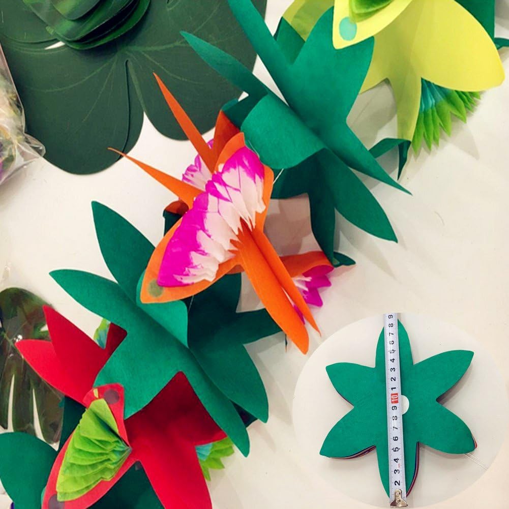 BUSOHA (3 Pack) Tissue Flower Garland - 12 Feet Long Tropical Multicolored Paper Garland Flower Banner for Hawaiian