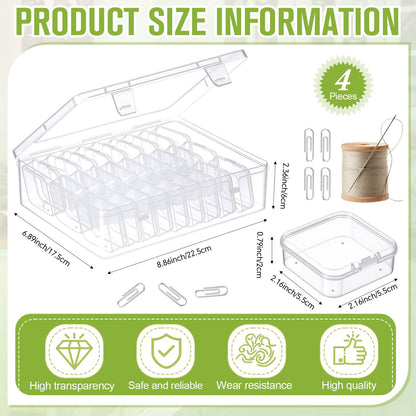 Hushee 4 Pack Bead Organizer Box, 120 Pcs Total Small Clear Plastic Bead Storage Containers with Hinged Lid, Stackable Craft Case for Jewelry, Seed, Diamond Painting DIY Supplies (30 pcs per Box)