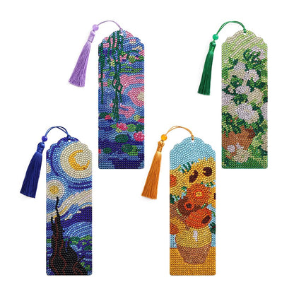 icceemee 4 pcs Oil Painting Themes Diamond Painting Bookmarks, DIY Diamond Art Kits for Adults, Book Corner - Protecting Bookmark Craft Supplies Kits for Book Lovers