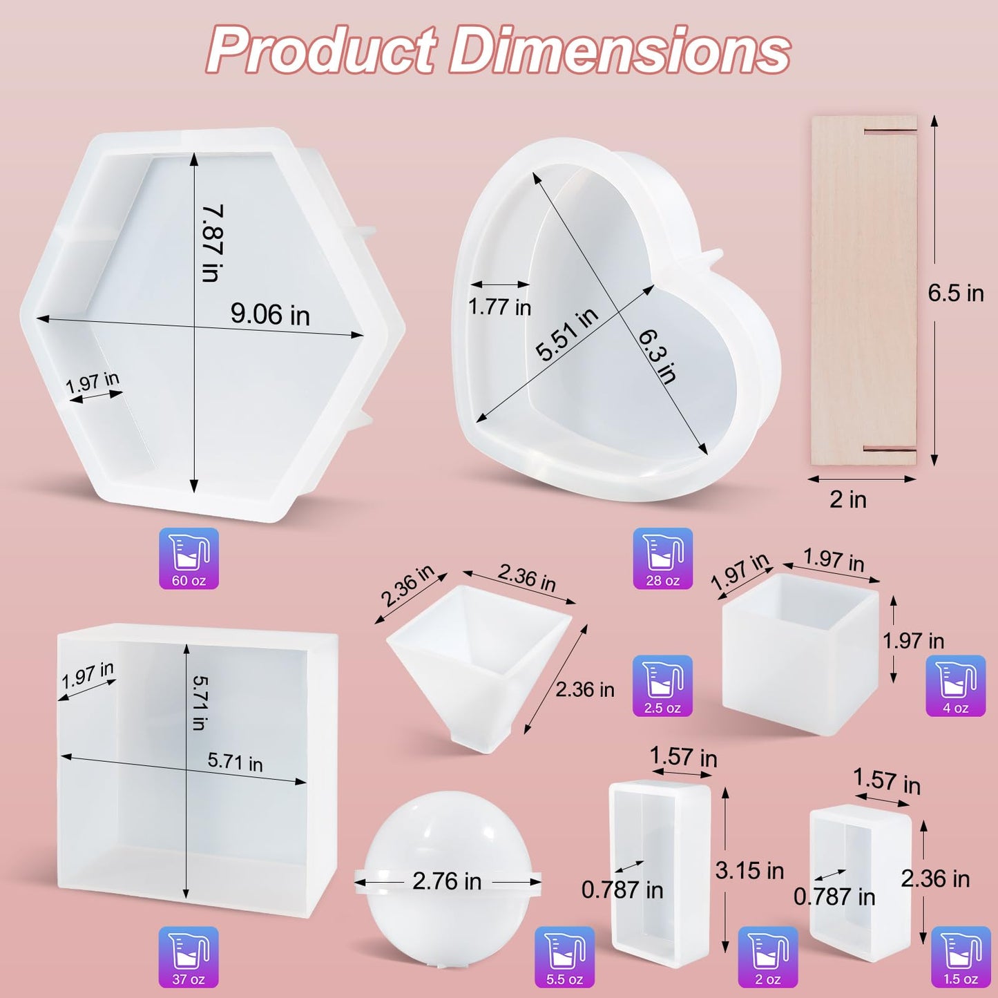 LET'S RESIN 8Pcs Resin Molds Silicone,Deep Epoxy Resin Molds for Flower Bouquet Preservation,Large Silicone Molds for Resin Casting Craft Including Square Hexagon Heart Resin Mold