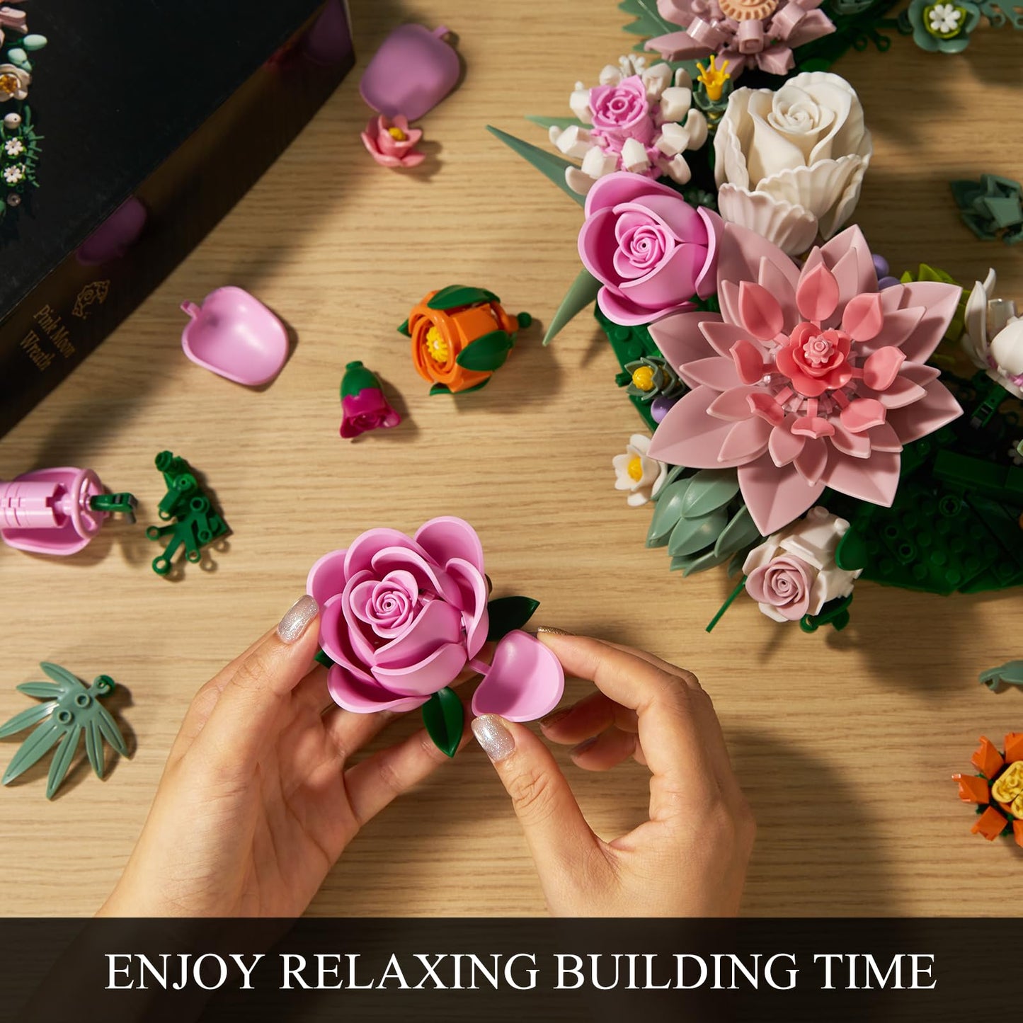 Pink Moon Flower Building Set, Dahlia Rose Bouquet Botanical Collection Building Block, Compatible with Lego Flowers for Home Wall Art Decor, Gifts for 18+ Girls, Women(944PCS)