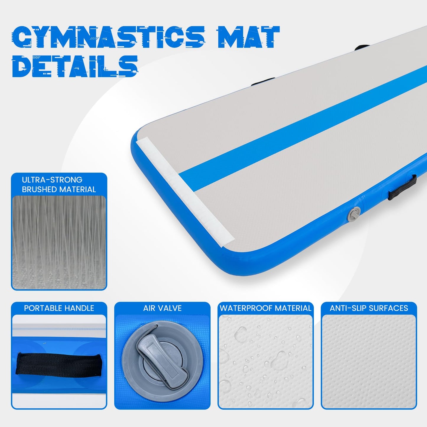 Tuxedo Sailor Inflatable Gymnastics Mat with Electric Pump, Storage Bag, Repair Kit–Air Mat for Home Training, Cheerleading, Yoga