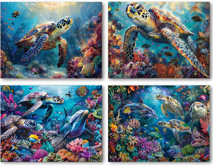 DOTSOPS Diamond Painting Kits Art Adults Painting Kit Crafts DIY 5D Diamond Art Packs Kits Full for Adults Beginner Home Wall Decoration Gift 11.8x15.7 Inches (4 Pack Marine Animal)