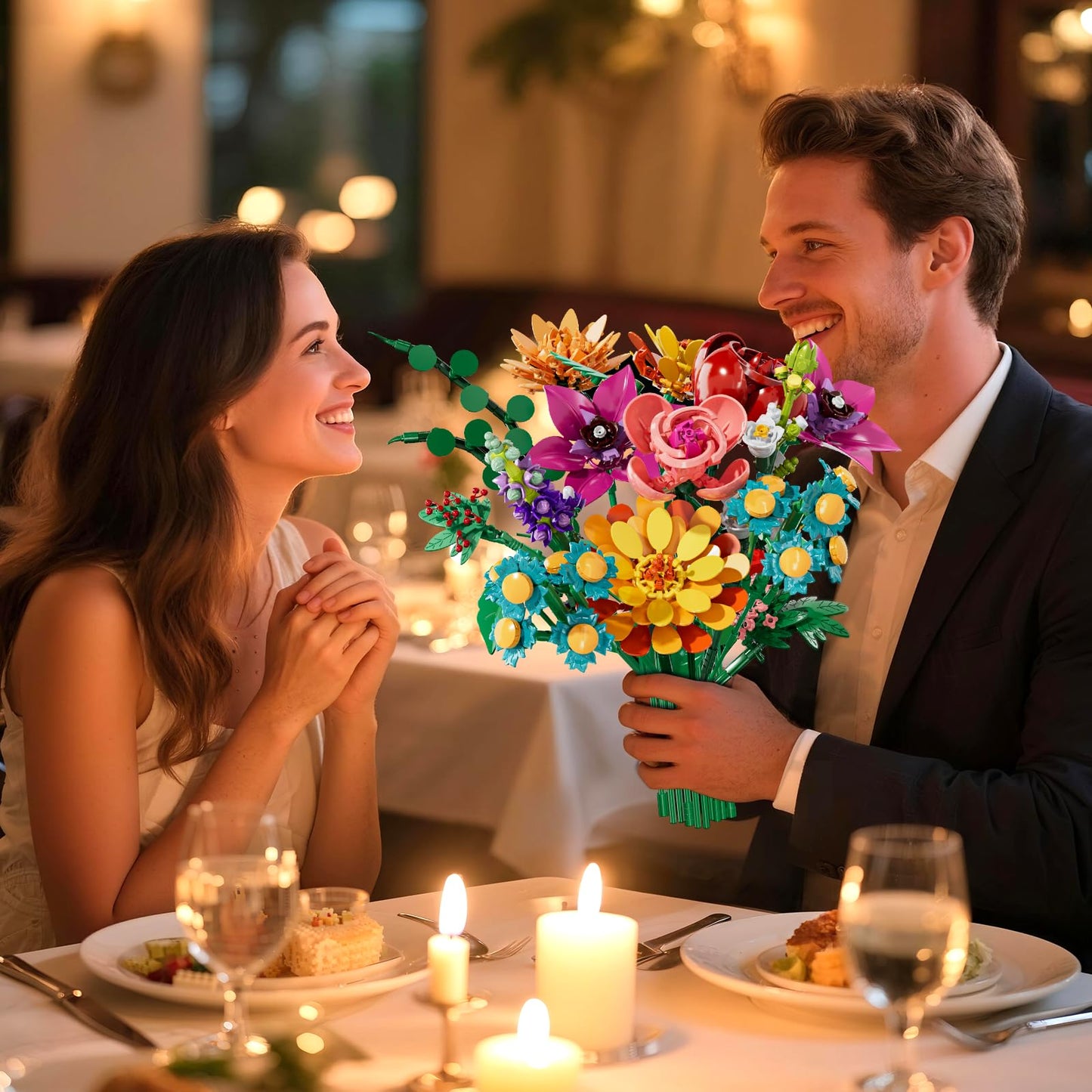 Utbttor Flowers Bouquet Building Set,891PCS Artificial Plant Flower Kit Toy for Kids, Artificial Flowers Botanical Collection for Women Girls, Gifts for Mother's Day, Christmas & Home Decor