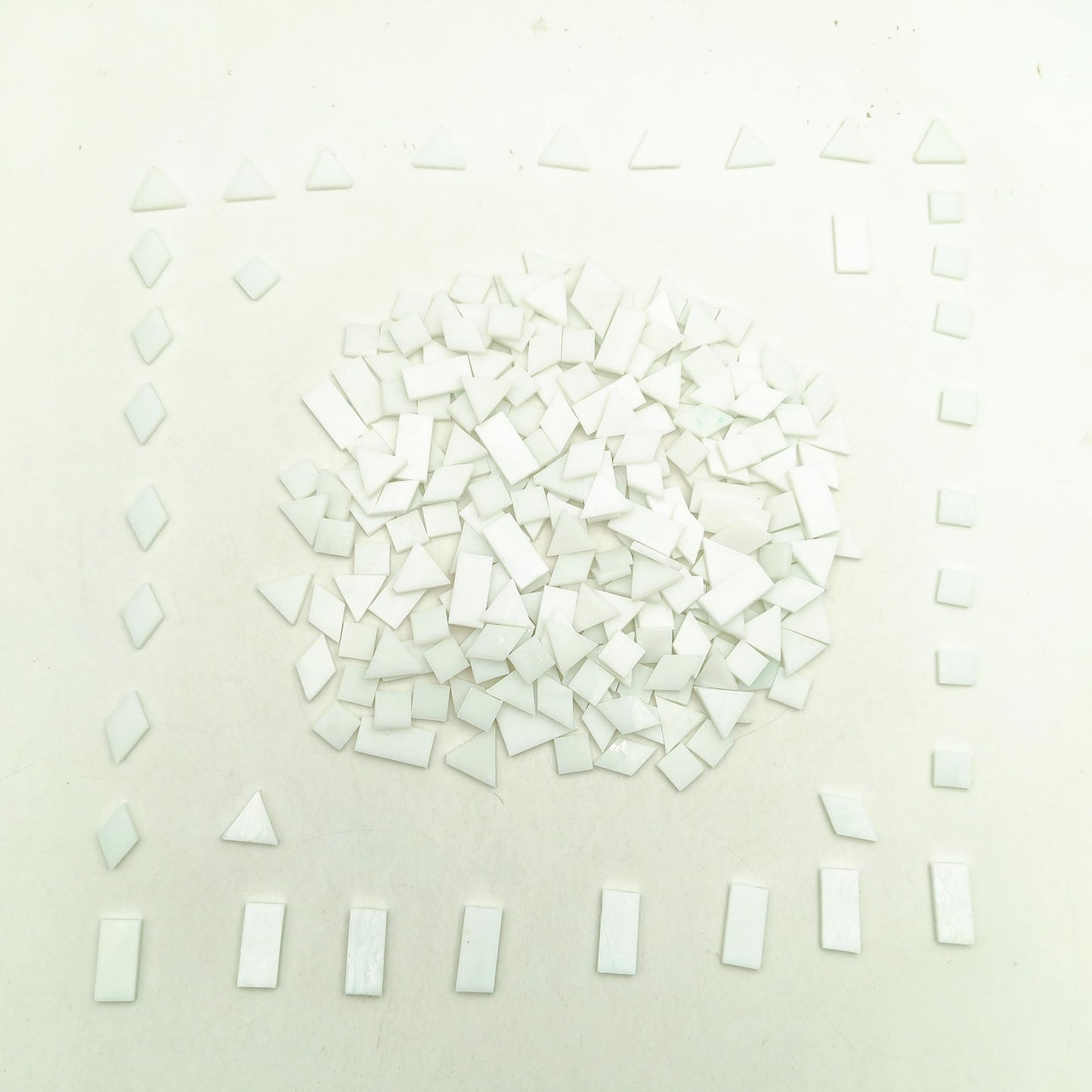 4 Shapes Mixed Glass Mosaic Tiles,Square+Diamond+Triangle+Rectangle 220 PCS Stained Glass Mosaic Pieces for Handmade Art Crafts and Home Decoration (White)