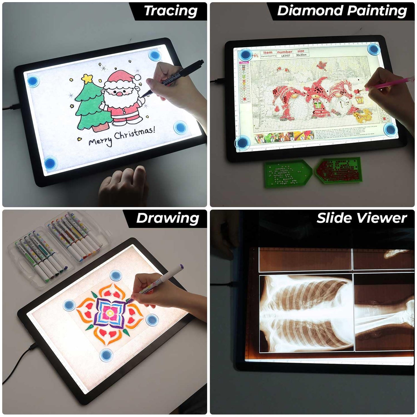 Heanolier A4 LED Copy Board Light Tracing Box,Super Bright Magnetic Light pad with Side physical Buttons,Adjustable Corded Light Table for Tattoo Transferring,Drawing, Light Board for Diamond Painting