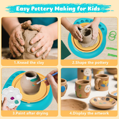 TingingYuli Pottery Wheel for Kids with Clay Kit - Arts and Crafts for Kids Ages 6-8 8-12, Complete Pottery Kit with Air Dry Clay and Painting Tools, Easter Christmas Birthday Gift for Boys Girls