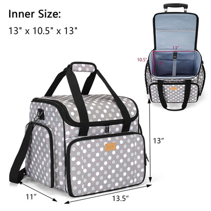 LUXJA Sewing Machine Case with Detachable Dolly, Sewing Machine Tote with Removable Bottom Pad (Patent Design), Gray Dots