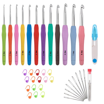 AMZTKDIY Yarn Winder Set with 12 Crochet Hooks | Electric & Manual Ball Winder for Crocheting | Large 10(3.5) oz Capacity, Stepless Speed Control, Low Noise (White-Gray (Manual Capacity 3.5oz))