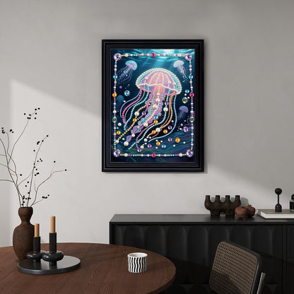 Stalente Pearl Diamond Painting Kits for Adults Glowing Jellyfish, 5D Special Shape Diamond Art Kits for Beginners, Crystal Rhinestones Diamond Painting for Home Wall Decoration Gift 12×16inch