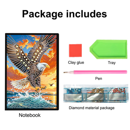 JISHSHAY Eagle Diamond Painting Notebook Journal Eagle Diamond Art Note Book Animal Gem Art Sketchbook Mosaic Kits for Adults Diary Gem Painting Leather Journal with Special Shaped Drills 5.7×8.26in
