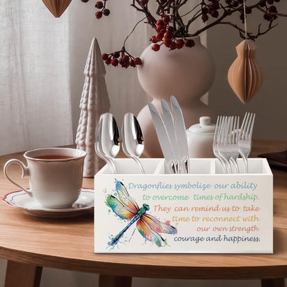 URLLUAE Inspirational Dragonfly Wooden Pen Pencil Holder for Office Desk Accessories, Motivational Gifts for Women, Encouragement Gifts Makeup Brush Toothbrush Holder Organizer