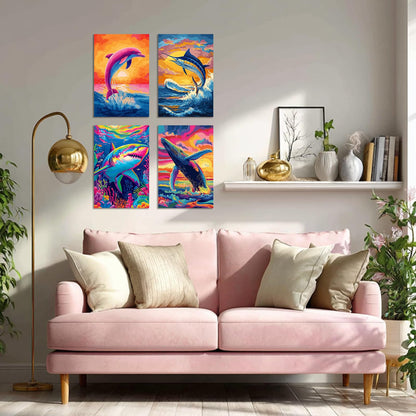TBAIRO 4 Pack Framed Paint by Numbers Kit for Adults Beginner Animals DIY Painting Kits for Adults Ocean Easy Adult Paint by Number Kits on Canvas for Wall Art Decor 8x12 Inch