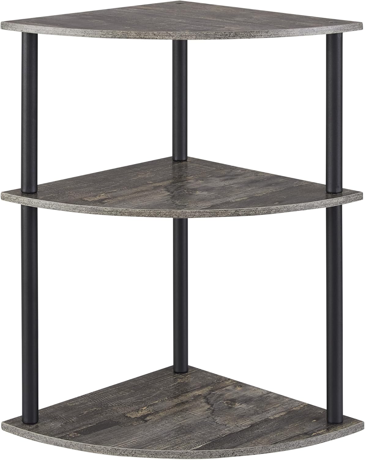 3-Tier Corner Shelf Stand, Rustic Wood and Metal Corner Display Rack, Small Triangle Corner Storage Organizer