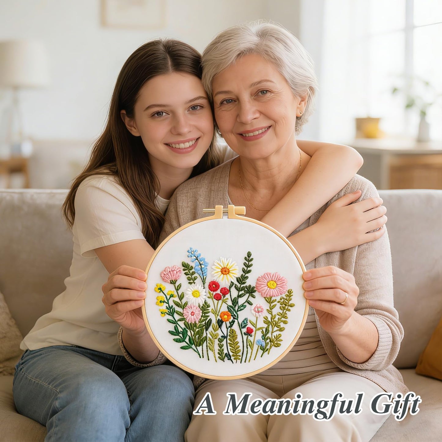 RIHYTFU 3 Pack Flower Embroidery Kits for Beginners, Adults Starter Cross Stitch Kit, DIY Sewing Needlepoint, Floral Plants Patterns Hand Stamped Embroidery Kits