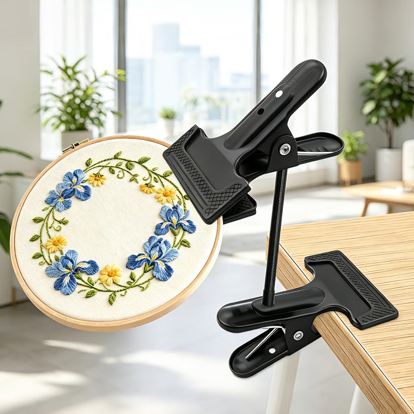 Adjustable Embroidery Hoop Stand Holder, Portable Metal Cross Stitch Stand, Embroidery Hoop Stand Table Clip for Most Size/Shape Embroidery Needlework Hoops