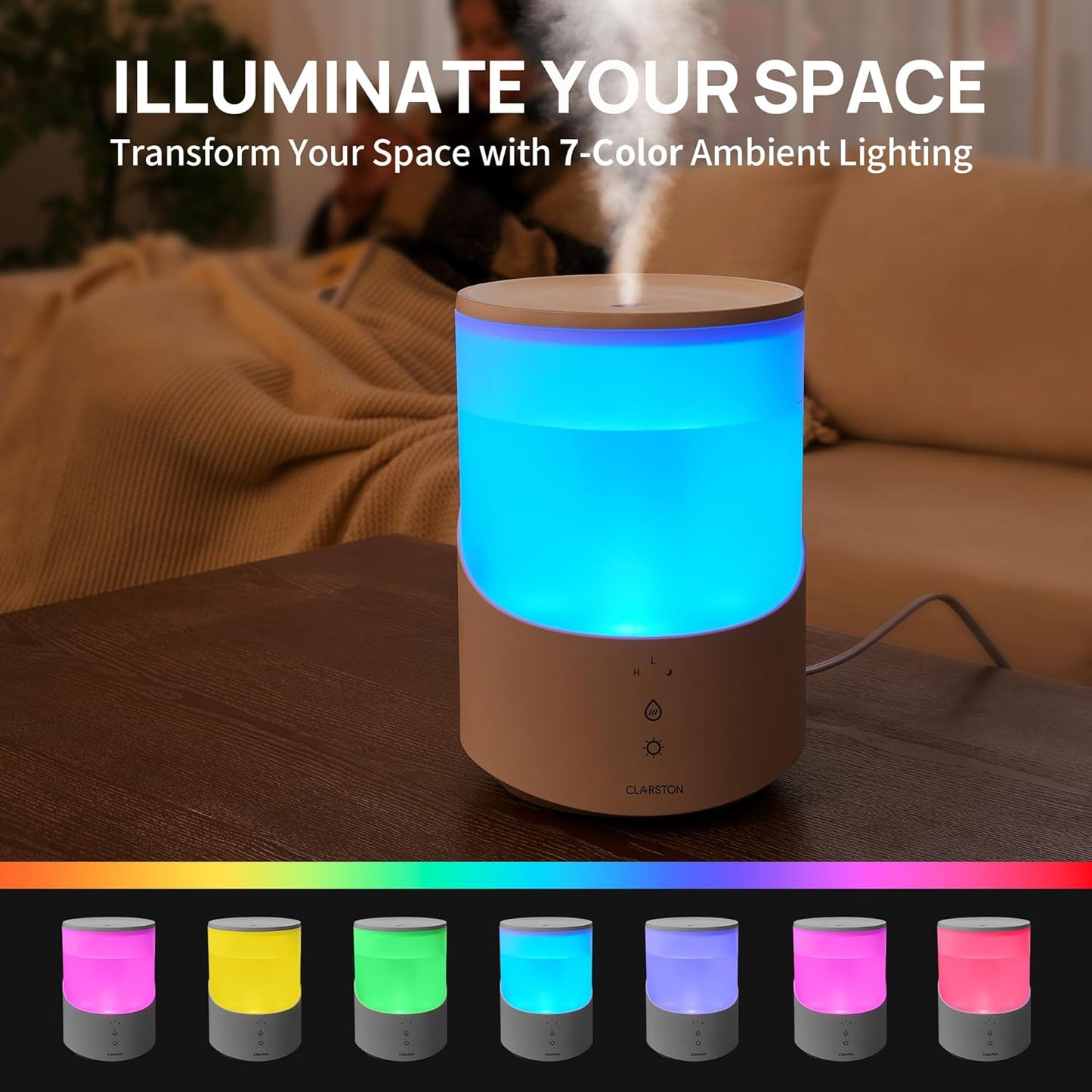 Humidifier for Bedroom, 2.5L Cool Mist Humidifier with Essential Oils Diffuser and Nightlight, Top Fill Humidifiers for Home, Auto Shut-off