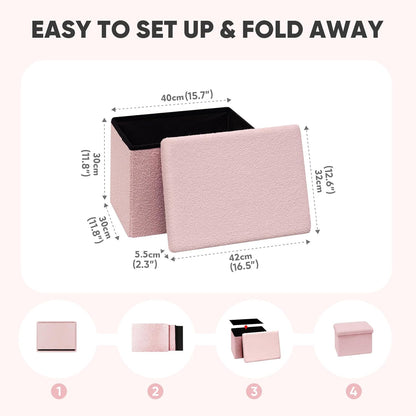 16.5L 12.6W 12.6H PINPLUS Sherpa Storage Ottoman Footrest Stool - Plush Foldable Cube with Hidden Compartment
