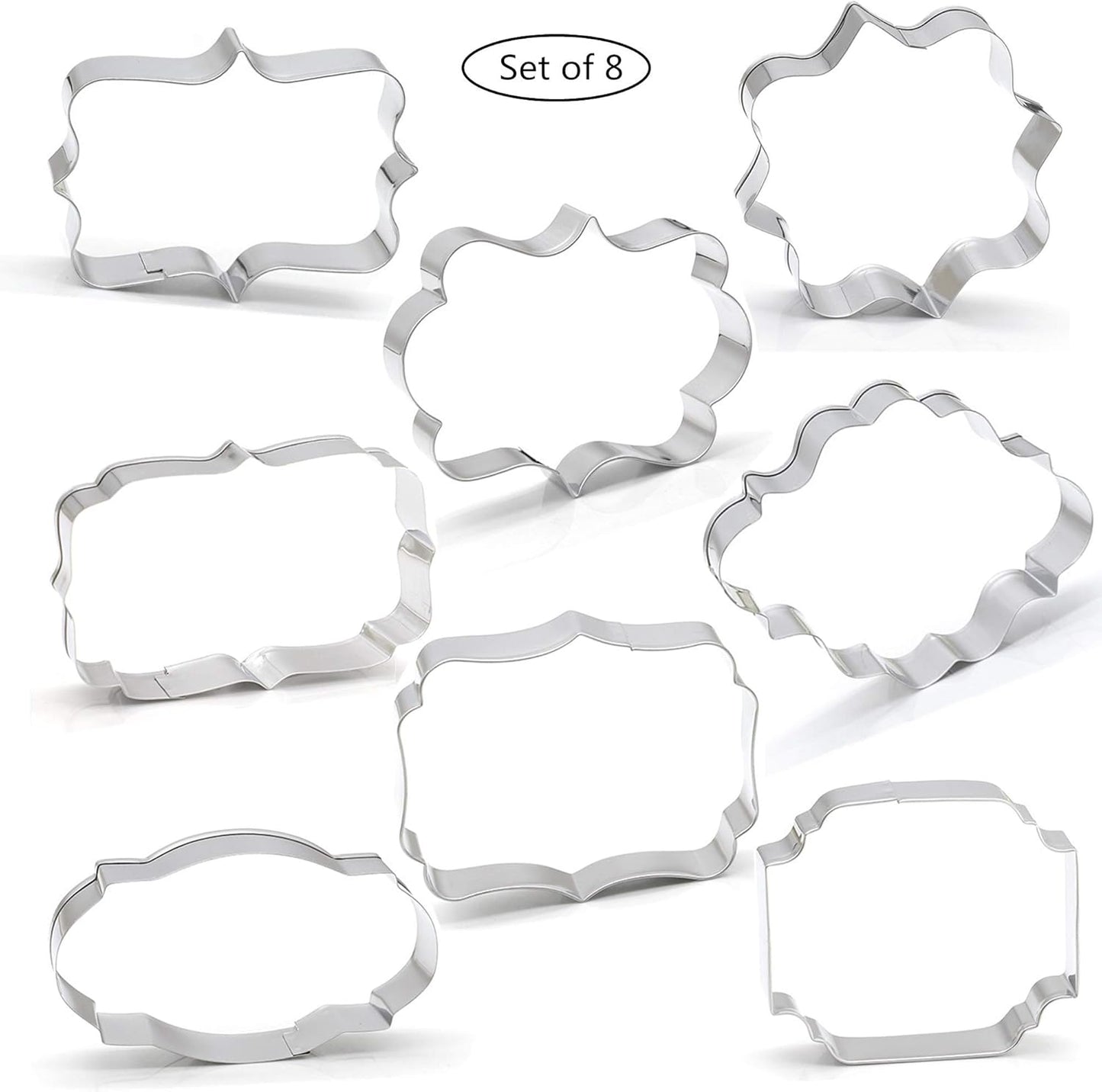 Fancy Plaque Cookie Cutters Set of 8 pcs, Stainless Steel Wedding Frames Shaped Fondant Cutter Molds for Baking