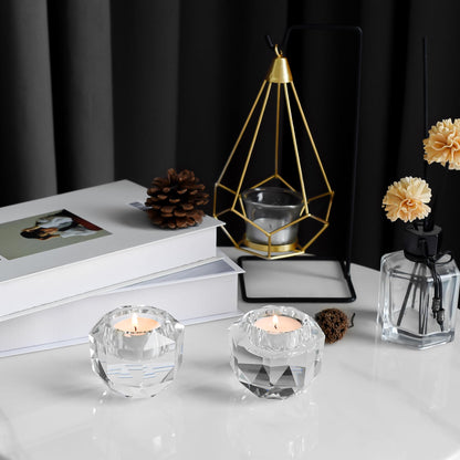 Kitcom Crystal Tealight Candle Holders Pack of 2 for Party Dinner Table Home Decor Hand Cut W2.7'' X H2.3'', Comes with Gift Box