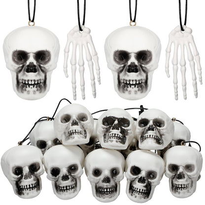 Poen 24 Pcs Mini Horror Halloween Skull Hanging Tree Gothic Ornament Skull Plastic Mini Small Skeleton Head Decoration Spooky Hanging Ornament for Halloween Party Supplies(Black Bow)