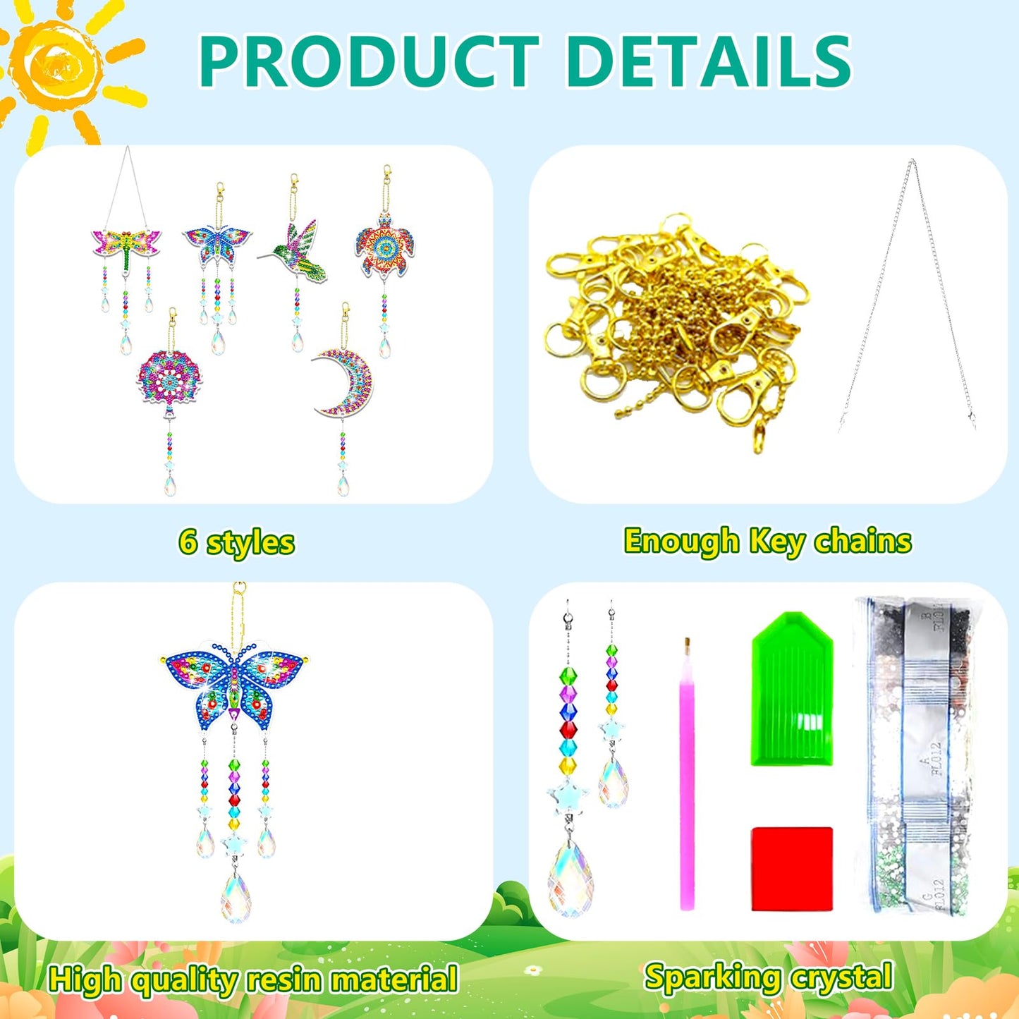 JeCuiK 6 Pcs Diamond Painting Suncatchers Double Sided Diamond Art Suncatcher Mandala 5D DIY Diamond Painting Wind Chimes Paint by Number Diamond Art Kits for Adults Hanging Ornaments