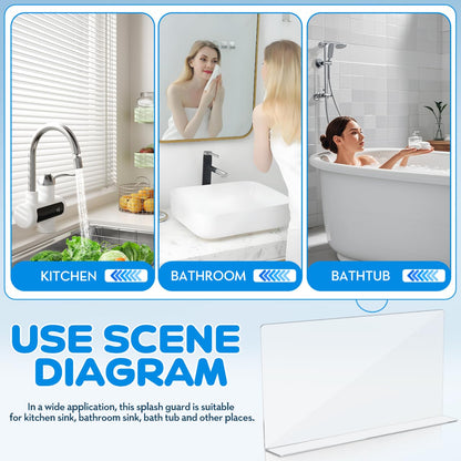 Cabilock Kitchen Sink Splash Guard 15.75X8.27 Inch Clear Acrylic Water Barrier for Bathroom and Kitchen Countertop Splash Prevention