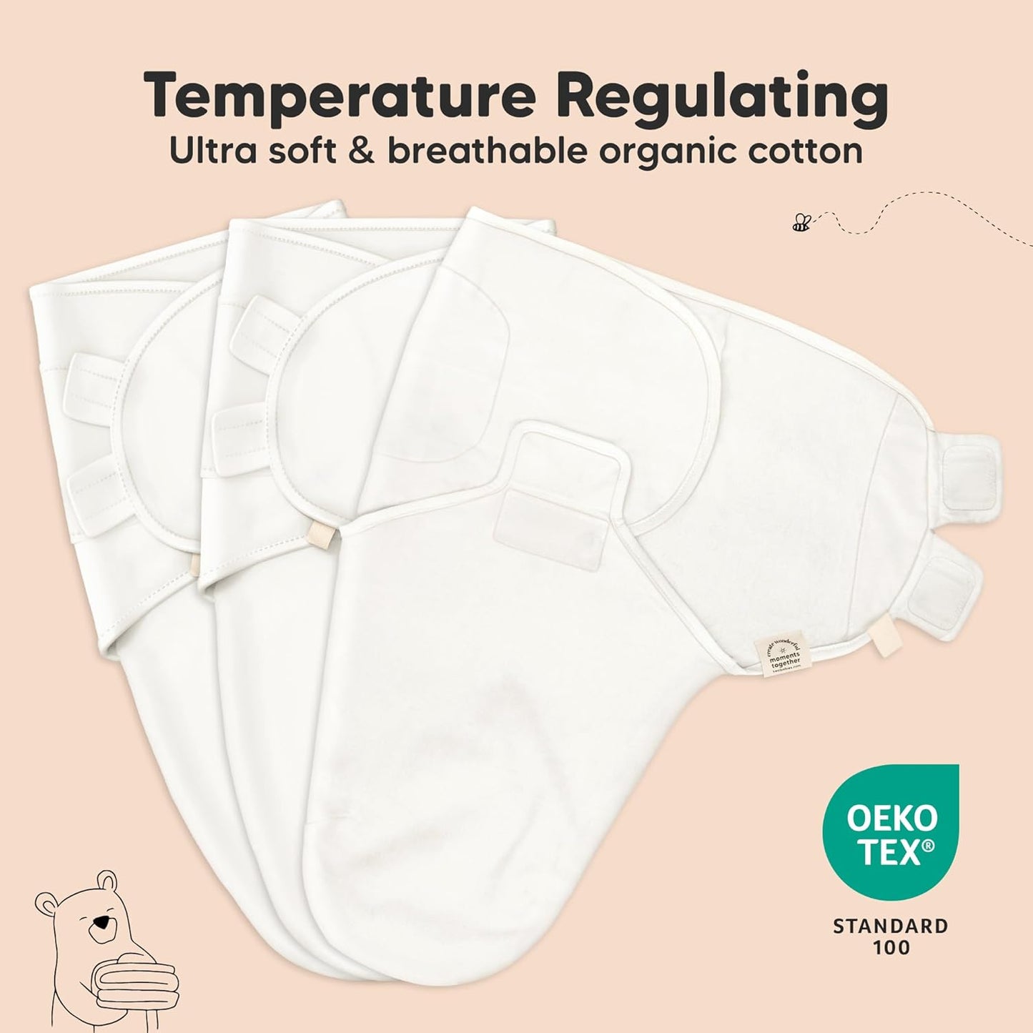 Skiennix Organic Baby Swaddle Sleep Sacks - Soft & Snug for Newborns 3-6 Months | 3-Pack (Angelic, L)