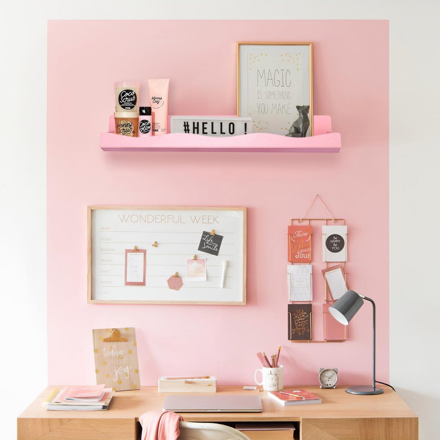 6 Pack Nail Polish Wall Mounted Shelf,15 Inch Nail Polish Floating Shelves for 66-90 Bottles Multi-Purpose,Ideal Gift, Great Display for Salons Retailers,Pink