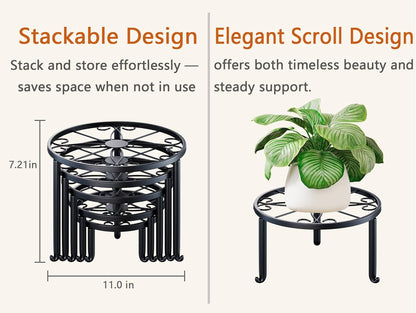 NQW 5 Pack Plant Stand Metal Flower Pot Stand Holders Indoor Tall Plant Rack Plant Round Black Plant Shelf For Living