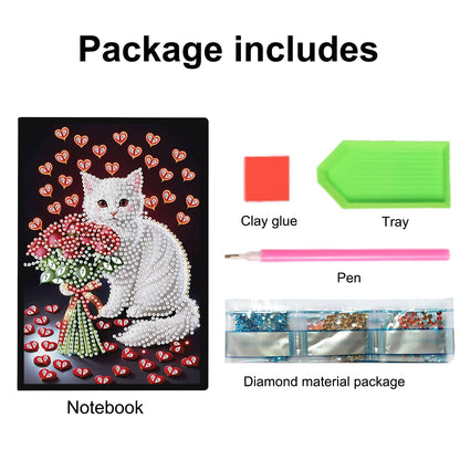 JZHYOAN Diamond Painting Notebook for Adults A5 Blank Painting by Numbers Diary Notebooks Cat Special Shpae Craft Set Diamond Painting Sketchbook Journals Gift Mosaic Kit Table Decoration