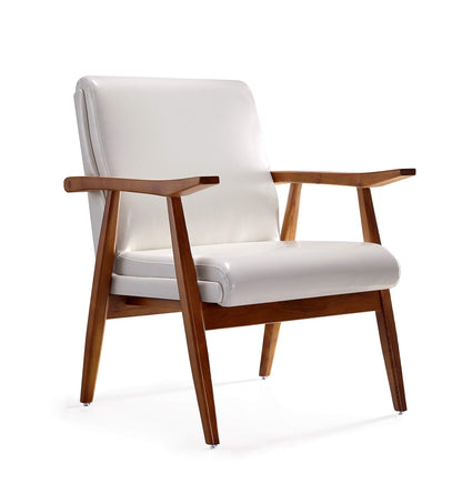 Manhattan Comfort Archduke Mid Century Modern Accent Chair, Fully Assembled, Made of Beech Wood Frame, Upholstered in Faux Leather, Ideal for Living Room, Set of 1, White