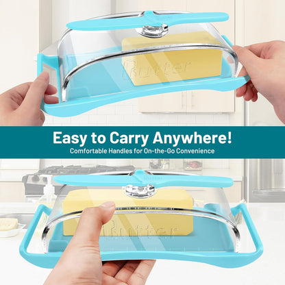 Butter Dish with Lid and Knife, Plastic Butter Keeper for Countertop, BPA-Free, Easy Scoop, Dishwasher Safe, Blue