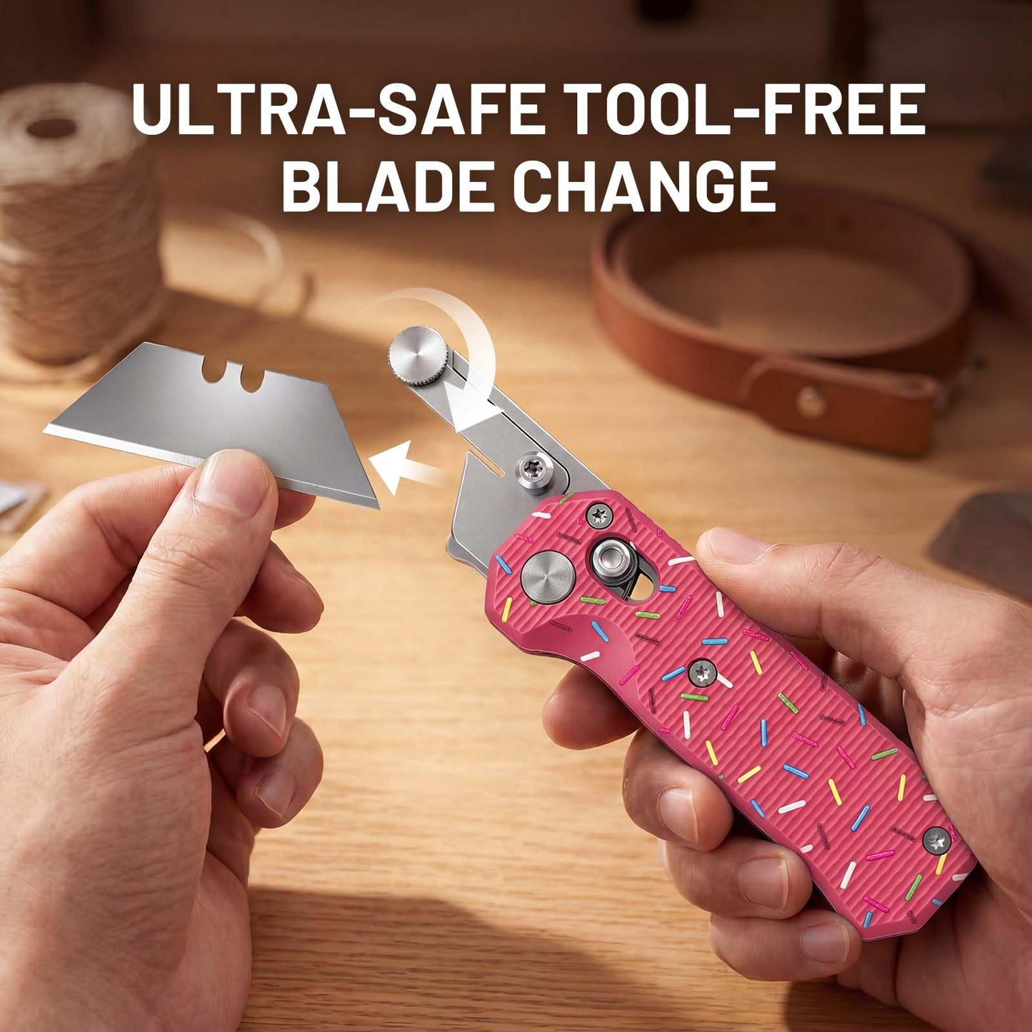 Folding Utility Knife for Women Men,Quick Change Box Cutter with 10Pcs SK5 Replaceable Blades,EDC Razor Knife for Cartons,Cardboard,Boxes,Christmas Stocking Stuffers Gifts for Men Husband Women(pink)