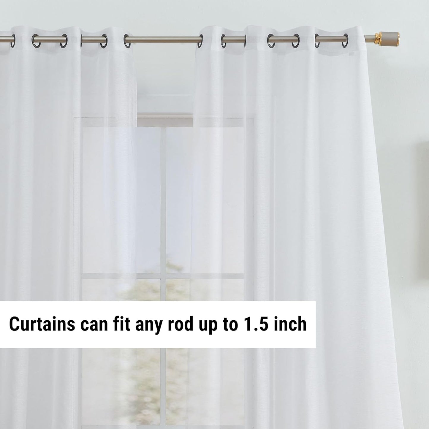 HLC.ME Sheer White Curtains, 2 Panels Semi Sheer Voile Window Drapes, 54" W x 95" L