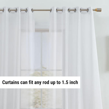 HLC.ME Sheer White Curtains, 2 Panels Semi Sheer Voile Window Drapes, 54" W x 95" L