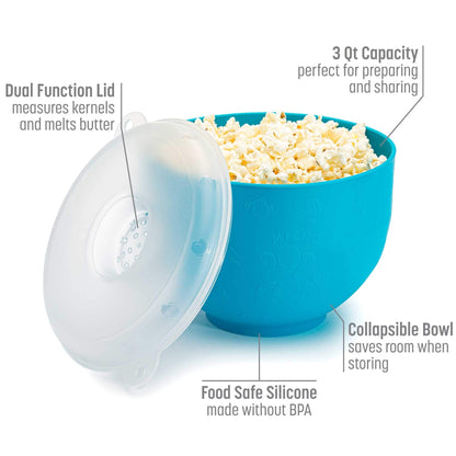 Goodful Silicone Popcorn Popper, Collapsible Hot Air Microwavable Popcorn Maker, Bowl Made without BPA, Teal