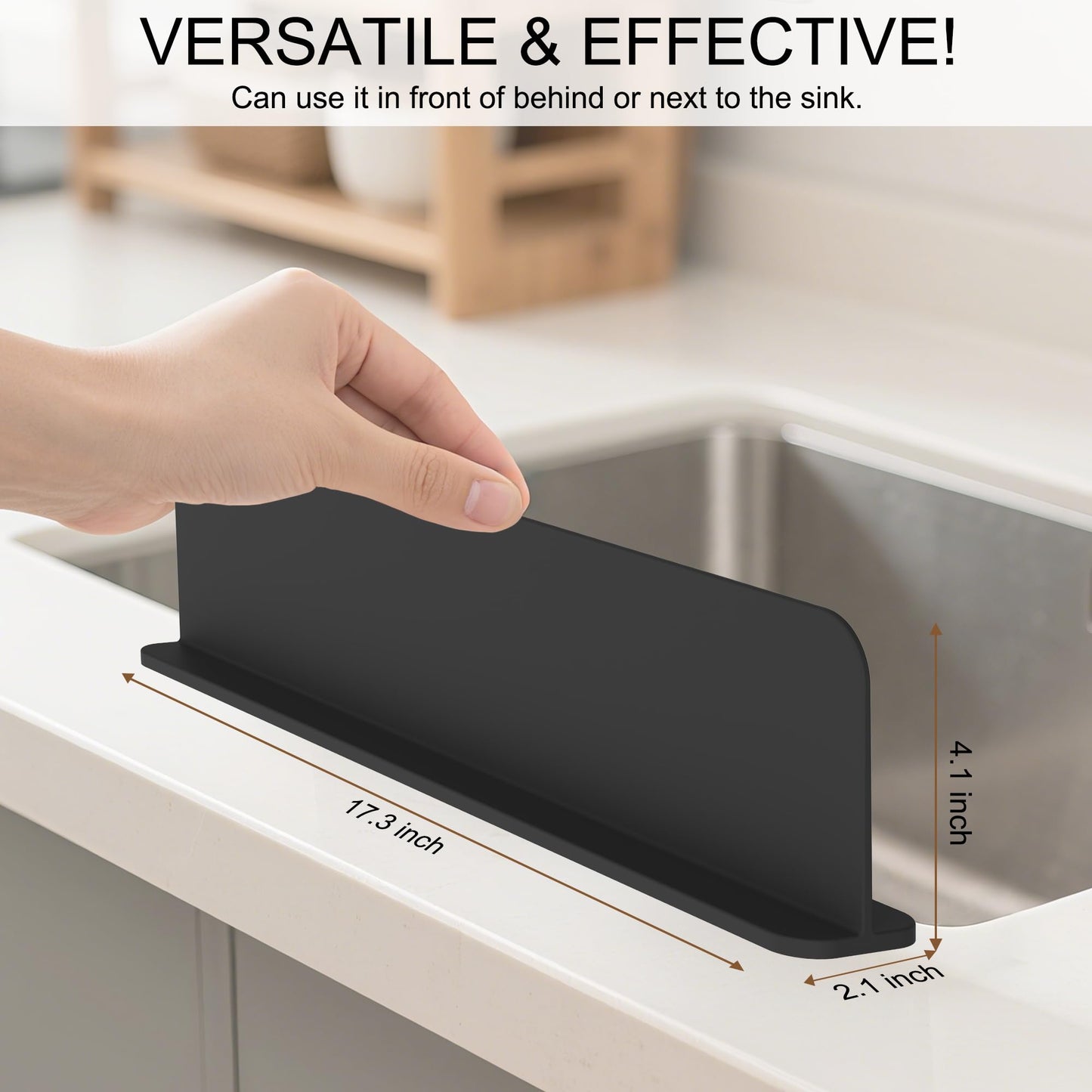 Silicone Sink Splash Guard, Sink Splash Guard with Suction Cup, Kitchen Sink Splash Guard that Can Be Placed Behind the Sink, Sink Splash Guard(17.3 x 4.1 Inch Black)