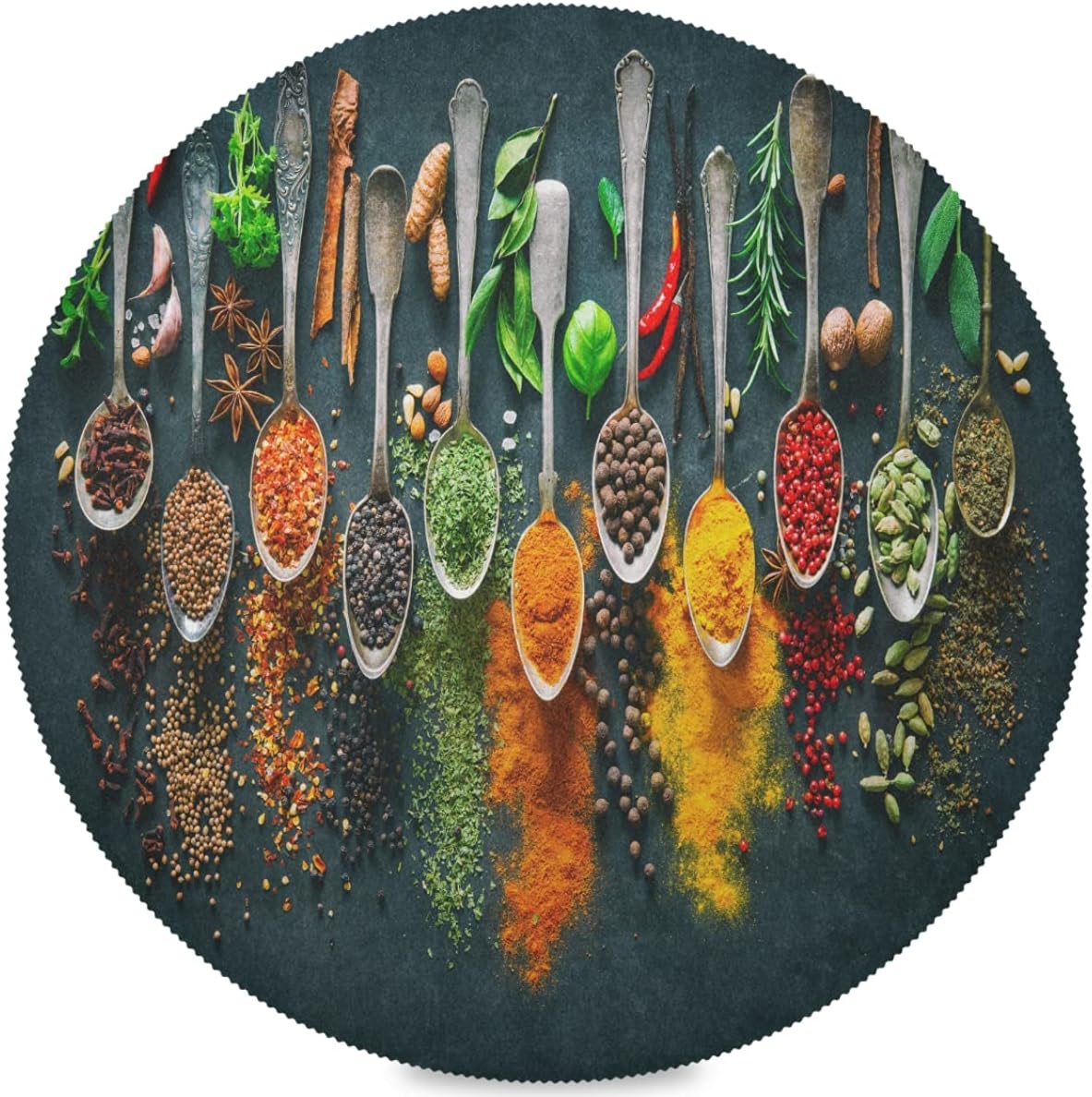 Autumn Herbs Spices Round Placemats Set for 4, Easy to Clean Table Mats for Kitchen Home Party Decor 15 inch