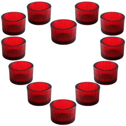 Cabaubl Red Candle Holders, Glass Votive Candles Holders for Table Centerpiece, Tealight Candle Holder, Glass Tea Light Candles Holder for Party & Home,Wedding Decor, Set of 12