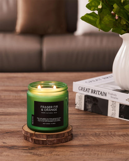 M&SENSE Fraser Fir Pine Scented Candle, Natural Soy Wax Non Toxic Candles 70 Hours 2 Cotton Wick 11.6oz Cozy Home Fragrance Aromatherapy Candle for Birthday Holiday Gifts for Mom Women