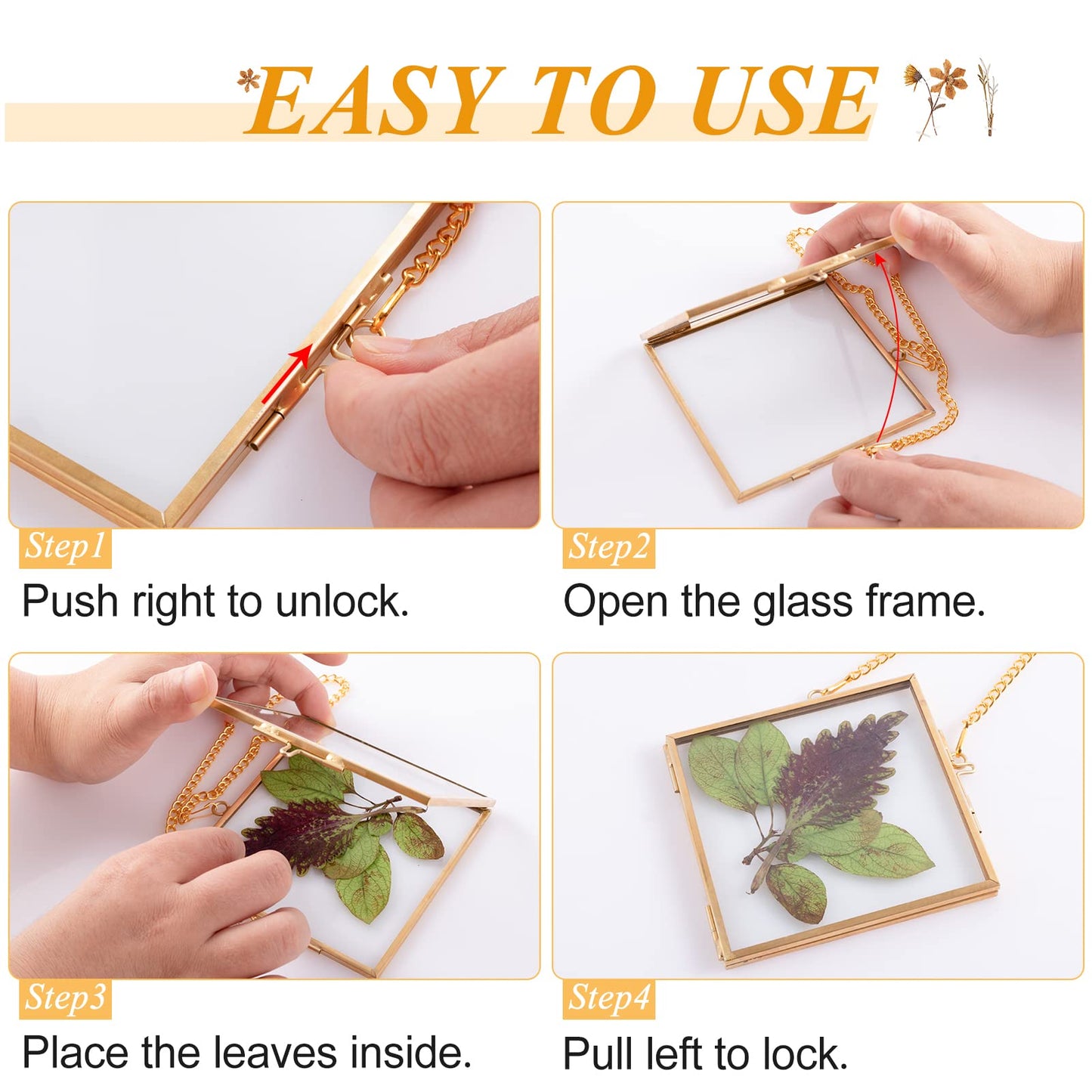 Apipi Pressed Flower Frame Gifts for Mom, Hanging Glass Frames for Crafts Photo Picture Display, Sturdy Chain Floating Wall Art for Home Decor, 3 Pcs