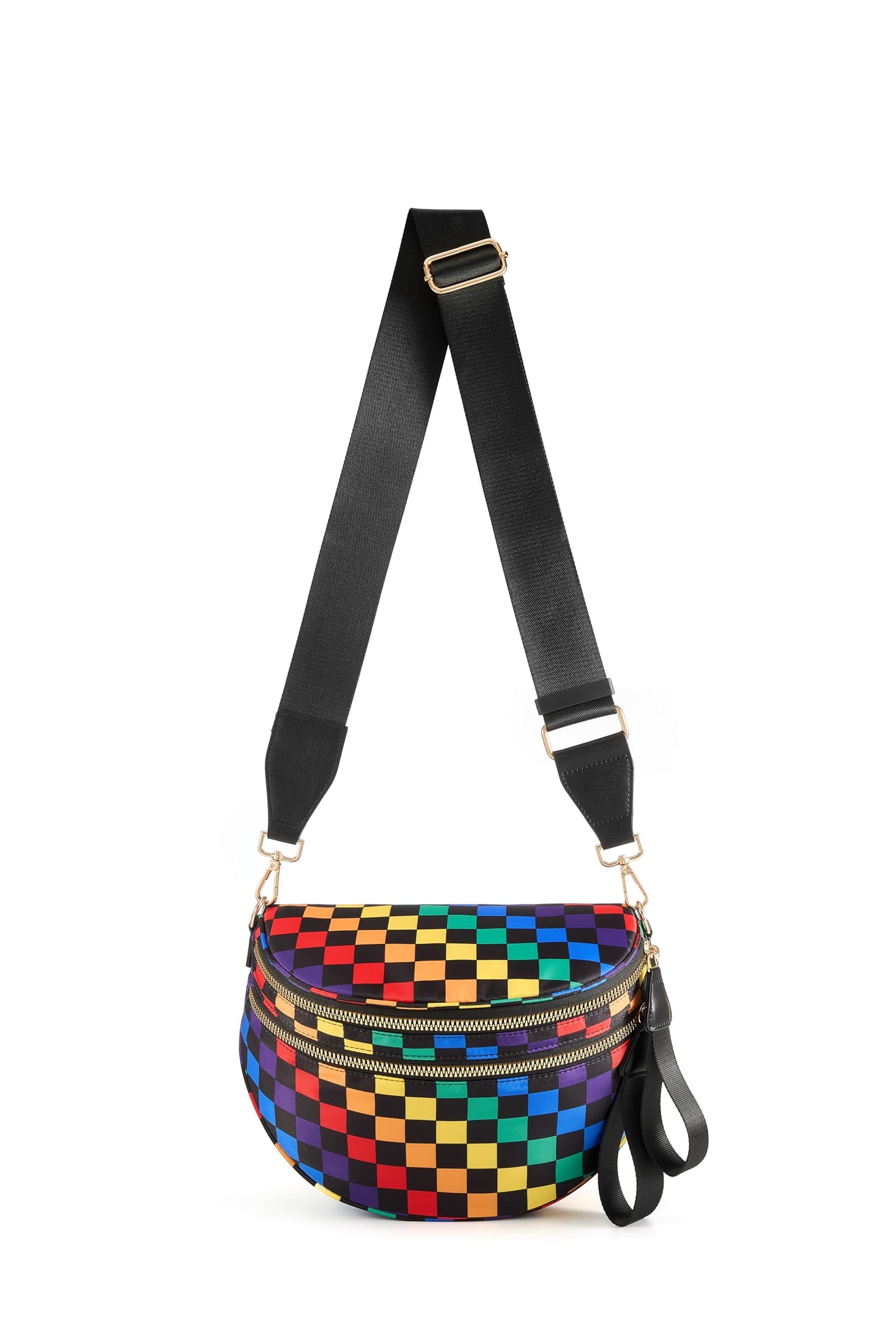 Spacious Checkered Nylon Crossbody Bag Bum Bag Checkered Handbags Wallets for Women